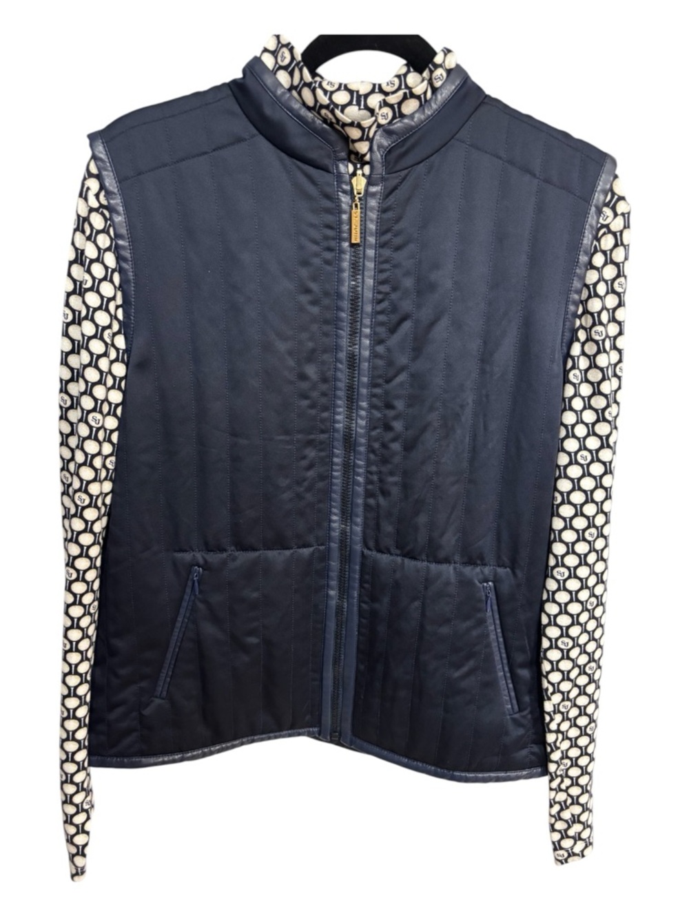 NWT St. John Sport 2 pc Navy Quilted Zip-Up Reversible Vest and Turtleneck Sz L